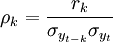 ho_k=frac{r_k}{sigma_{y_{t-k}}sigma_{y_t}}