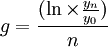 g=frac{(ln times frac{y_n}{y_0})}{n}