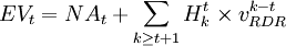 EV_t=NA_t+sum_{kgeq t+1} H_k^ttimes v_{RDR}^{k-t}